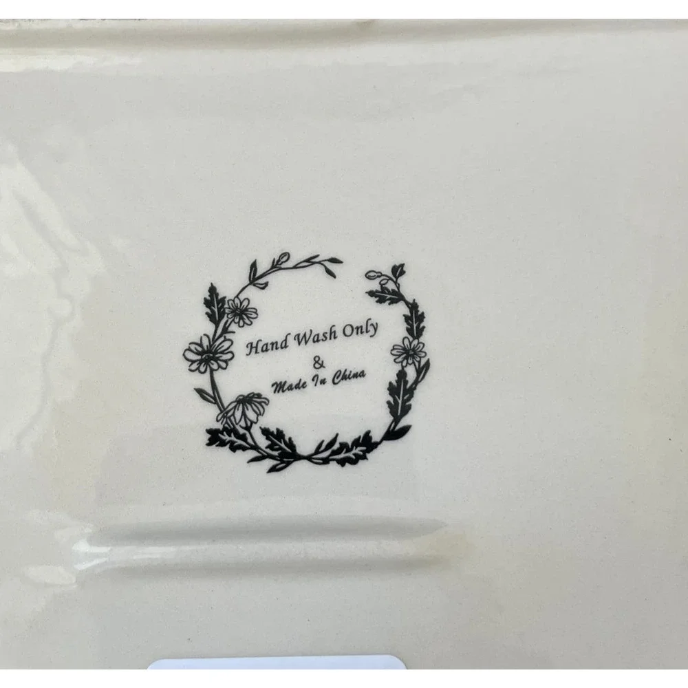 MAXCERA Green Floral Dinner Plates 11in Square Ceramic Set of 2 NEW